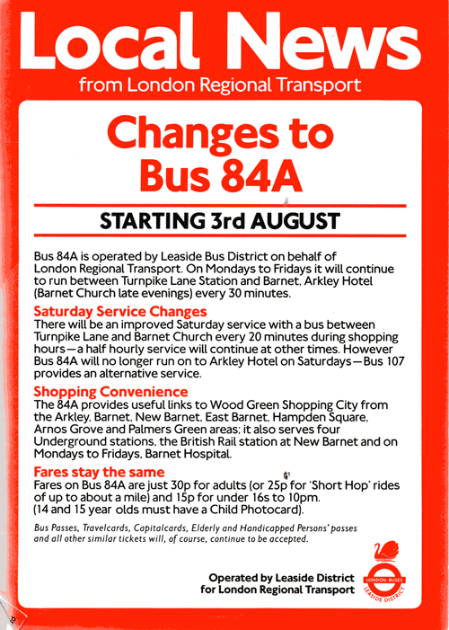 Taken from 1984 leaflet, click for timetable