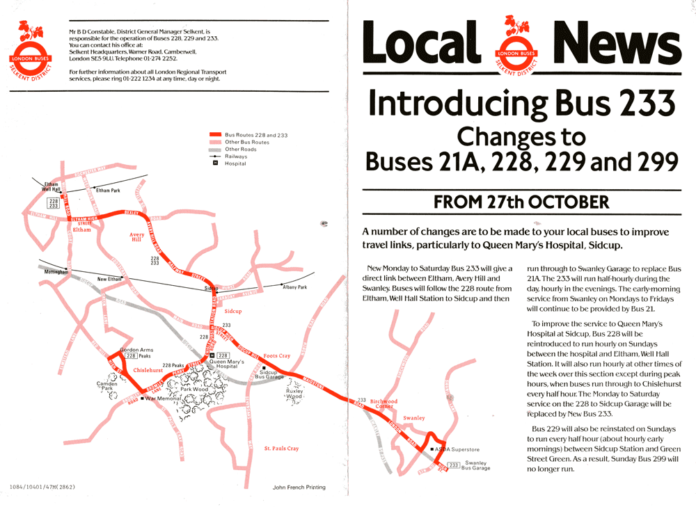 1984 leaflet, click to view 233 timetable