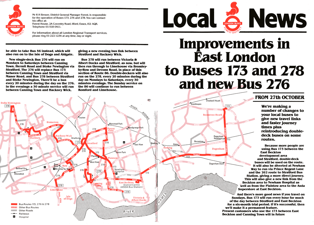 November 1984 leaflet, click for Route 173 times