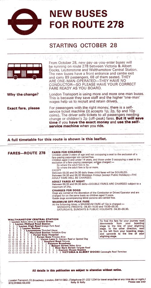 1972 leaflet, OPO introduction, click for times