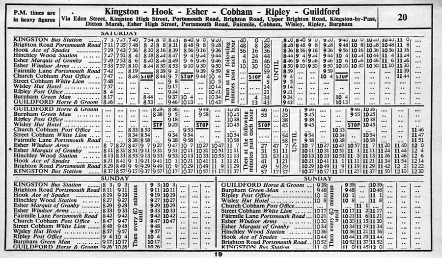 Route 20 times at December 1937