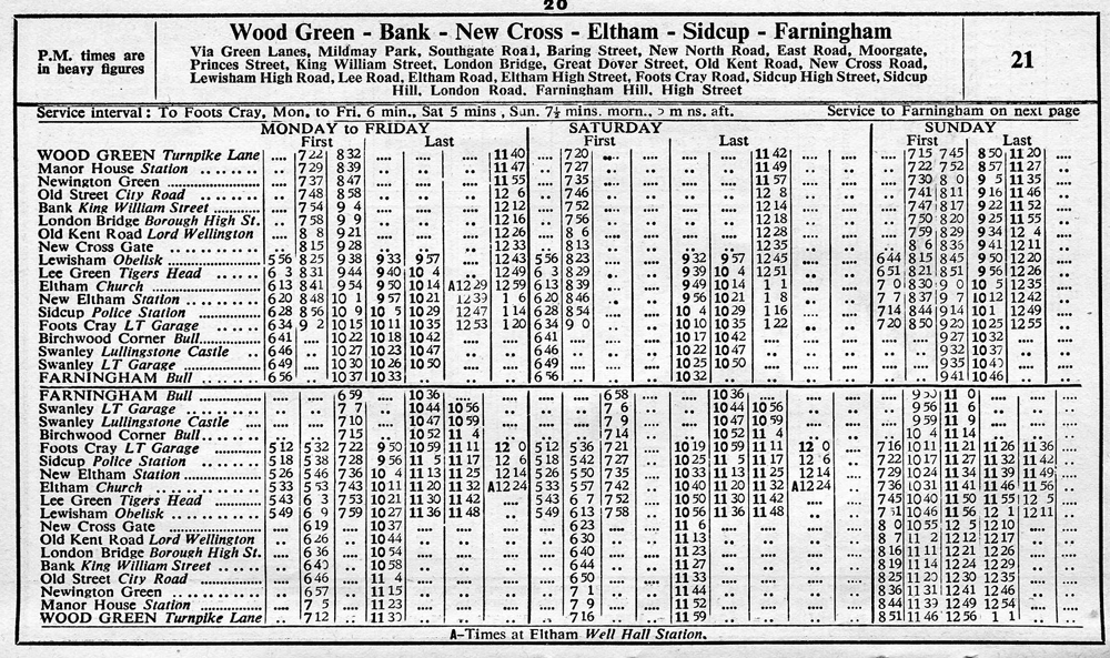 December 1937 first and last buses