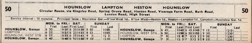 ROUTE 50 first and last times October 1934