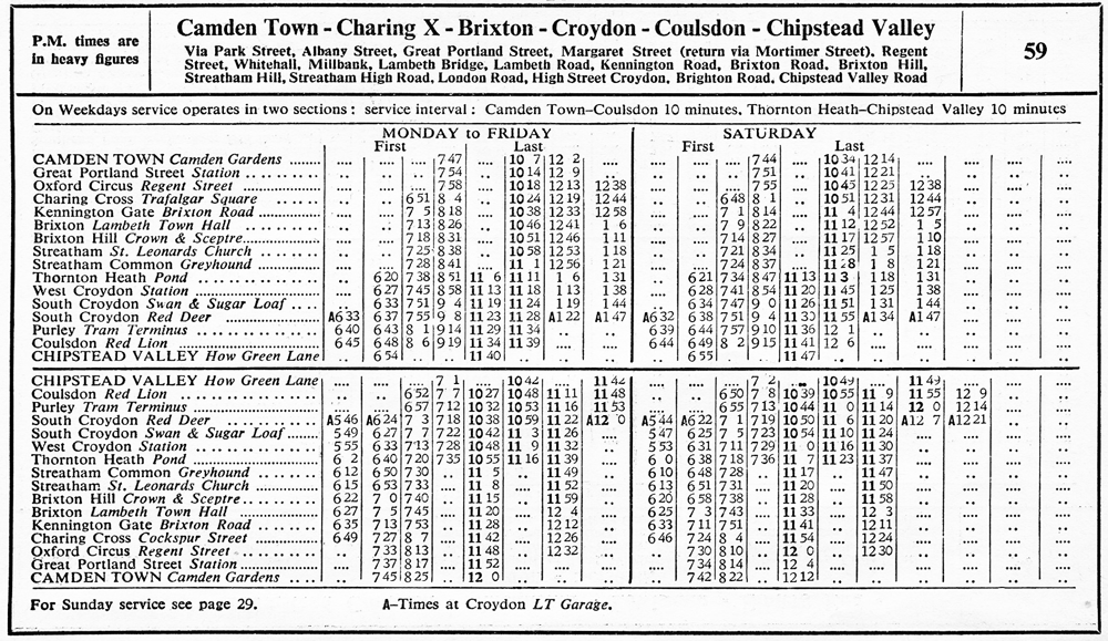 December 1937 Mon-Sat first and last times