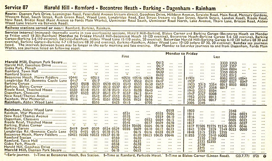 July 1977 Mon-Fri times