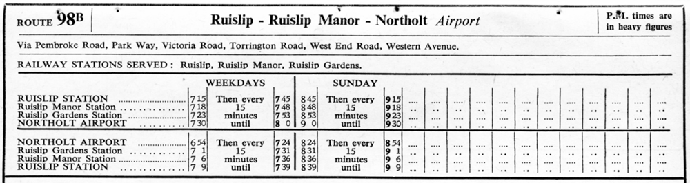 Full timetable for 98B