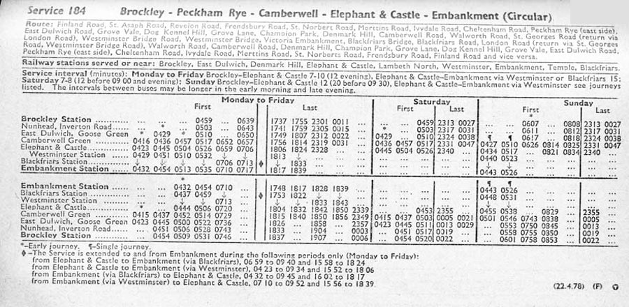 April 1978 first and last buses