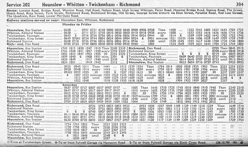 October 1978 timetable