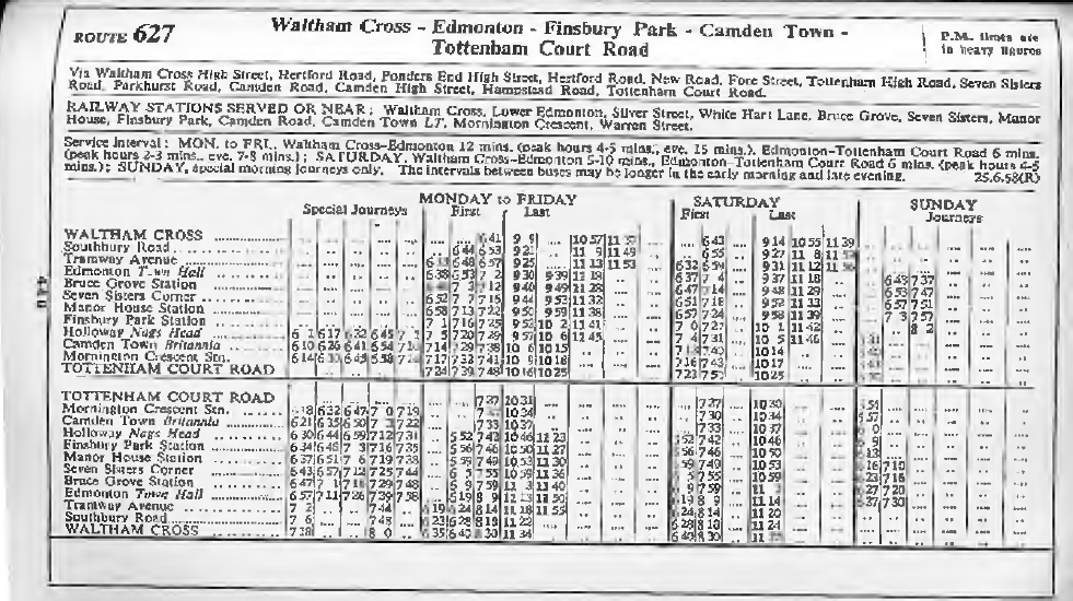 November 1958 fist and last buses