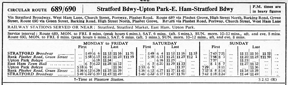 February 1952 first and last buses